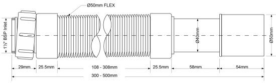 Труба гофрированная McAlpine раздвижная 1.1/2 40/50мм длина 500 мм MRMF2-05