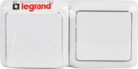Блок выключатель и розетка с заземлением с защитными шторками - Legrand Quteo - IP44 16А 250В винтовые зажимы накладной монтаж - белый
