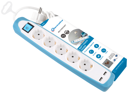 Удлинитель бытовой Electraline 5 розеток с заземлением и выключателем 3х1 мм 2 м цвет белый