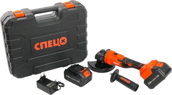 УШМ аккумуляторная бесщеточная Спец БШУ-21Б, 21 В Li-Ion 2x4 Ач, 125 мм