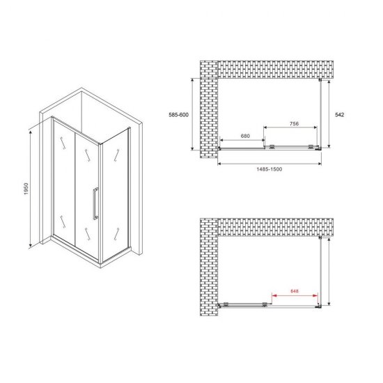 Душевой уголок Abber Schwarzer Diamant хром 150х60х195 см прямоугольник стекло матовое 6 мм (AG30150MH-S60M)