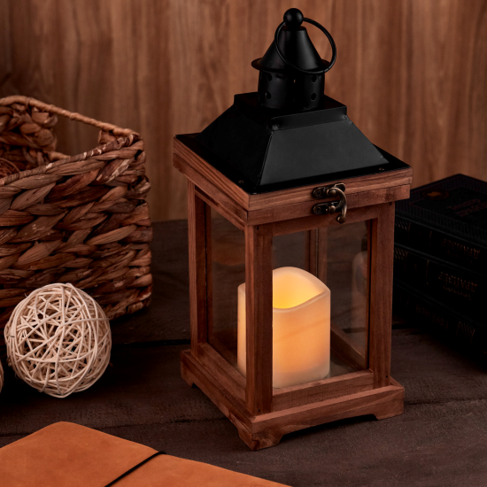 Светящаяся электрическая фигура Фонарь со свечкой для дома 1 лампа 35 см коричневый