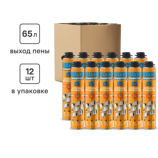 Пена монтажная профессиональная Rush 65 всесезонная 750 мл упаковка 12 шт