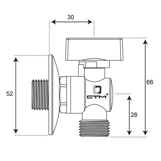 Кран шаровой латунный СТМ 1/2 НР(ш) х 1/2 НР(ш) к бытовой технике бабочка с отражателем угловой (CAMR1212)