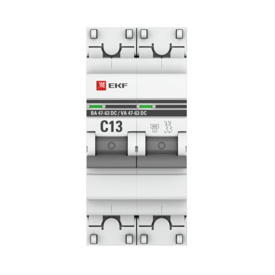 Автоматический выключатель модульный EKF PROxima ВА 47-63 DC 2Р 13А тип C 6 кА 230 В (mcb4763-DC-2-13C-pro)