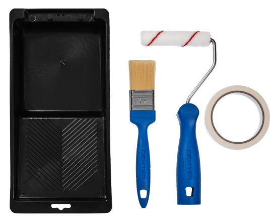 Набор малярный Dexter валик 100 мм и кисть 40 мм, ручка, кювета, скотч