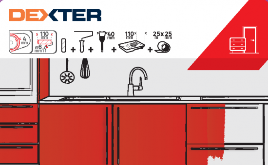 Набор малярный Dexter валик 100 мм и кисть 40 мм, ручка, кювета, скотч