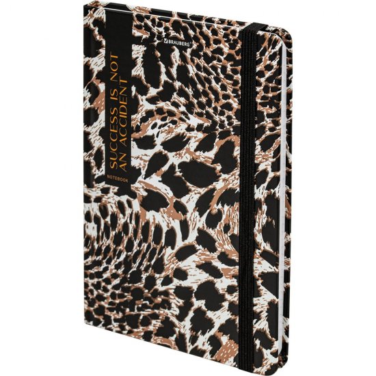 Блокнот BRAUBERG с резинкой в клетку 96 л., А5 145x203 мм, твердая обложка, Leopard