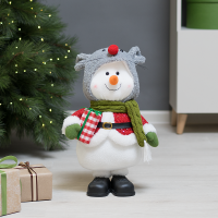 Декоративная фигура Снеговик в шапочке мишки 28x15 см