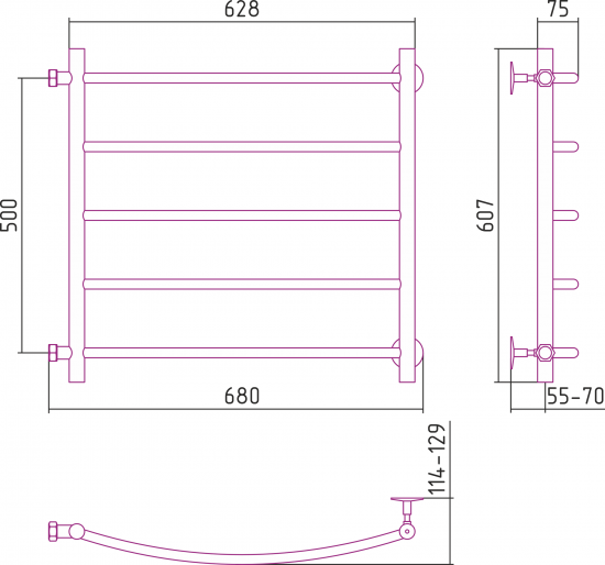 Полотенцесушитель водяной Сунержа ВПС-55ПБ 50x60 см 3/4