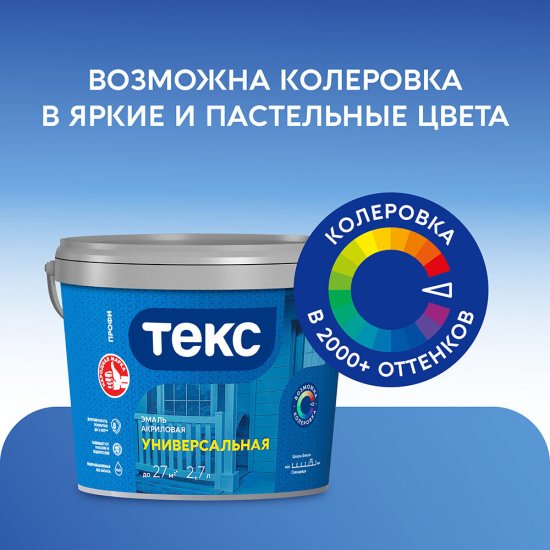 Эмаль универсальная акриловая Текс Профи основа D бесцветная глянцевая 2,7 л