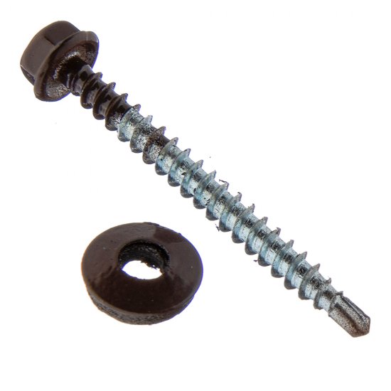 Саморезы кровельные с буром 50х4,8 мм металл-дерево коричневые RAL 8017 (40 шт.)