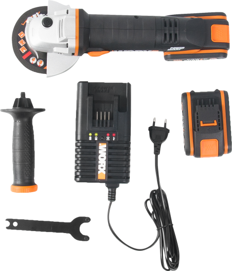 УШМ аккумуляторная Worx WX800, 20 В Li-ion 2x2 Ач, 115 мм