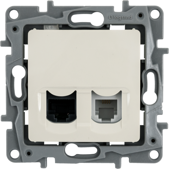 Розетка двойная RJ11+RJ45 категория 5e UTP - Legrand Etika - слоновая кость