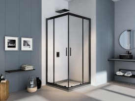 Душевой уголок Makiato CR-80-C-B, квадратный 80x80 см черный профиль прозрачное стекло раздвижной.