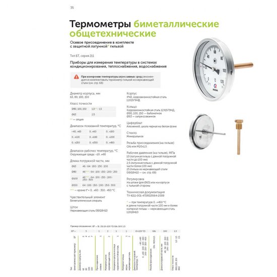 Термометр аксиальный Росма 1/2 НР(ш) d100 мм шток 46х6 мм 120°С (2544)