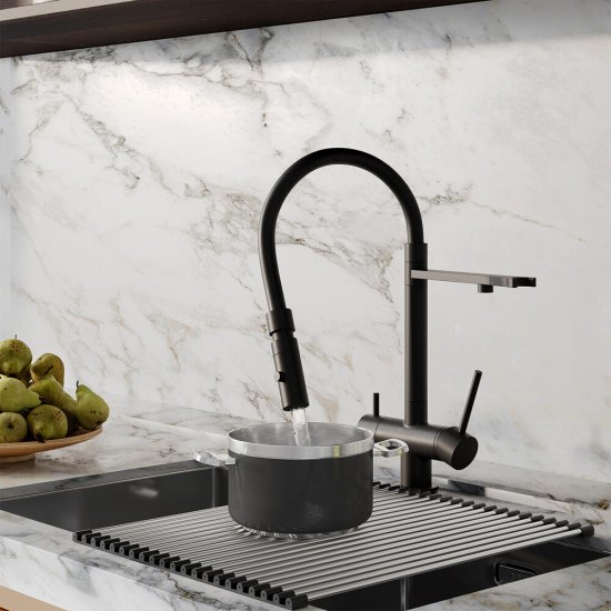 Смеситель для кухни Iddis Ace черный с гибким изливом с подключением к фильтру однорычажный (ACEBLFFi05)