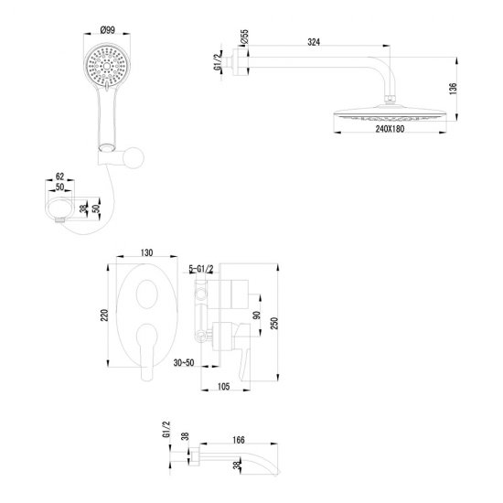 Душевая система Lemark Atlantiss встраиваемая с верхним душем с лейкой со смесителем хром (LM3222C)