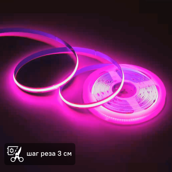 Светодиодная лента Apeyron LED COB 24В 10 мм 5м 14 Вт/м 60диод/м розовый свет