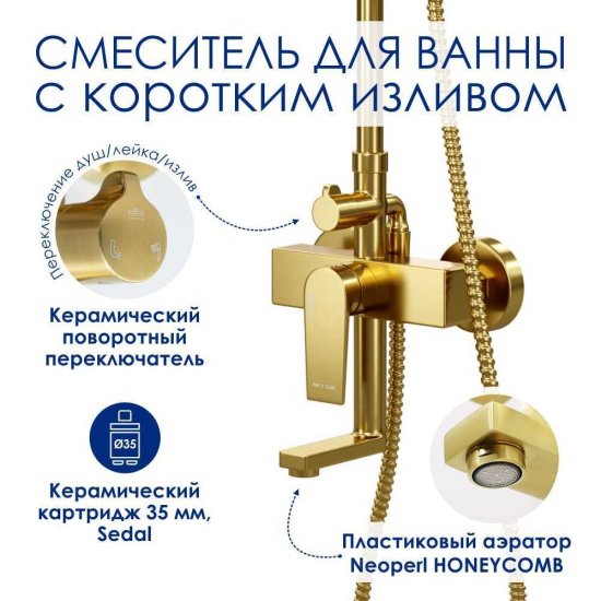 Душевая система WasserKraft Aisch 5500 с верхним душем с лейкой с изливом золото (A15501)