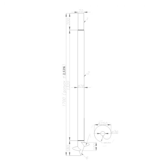 Свая-стойка винтовая d76х1700 мм (70х70х200 мм/ d76х1500 мм)