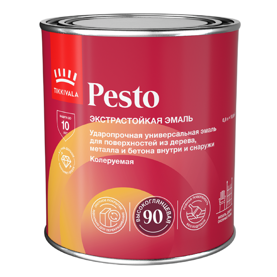 Эмаль универсальная стойкая Tikkivala Pesto 90 База С бесцветная глянцевая 0.9 л