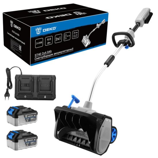 Снегоуборщик аккумуляторный DEKO Бесщёточный ST40 43 см 20 В 2x4 Ач АКБ и ЗУ в комплекте
