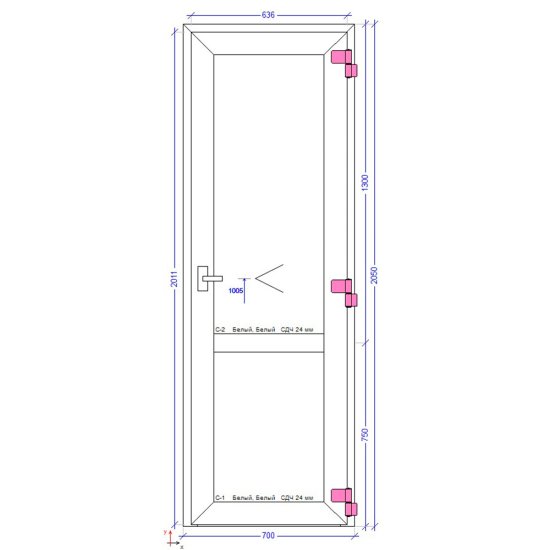 Металлопластиковая дверь VEKA 2050х700 мм алюминиевый порог белая левая глухая
