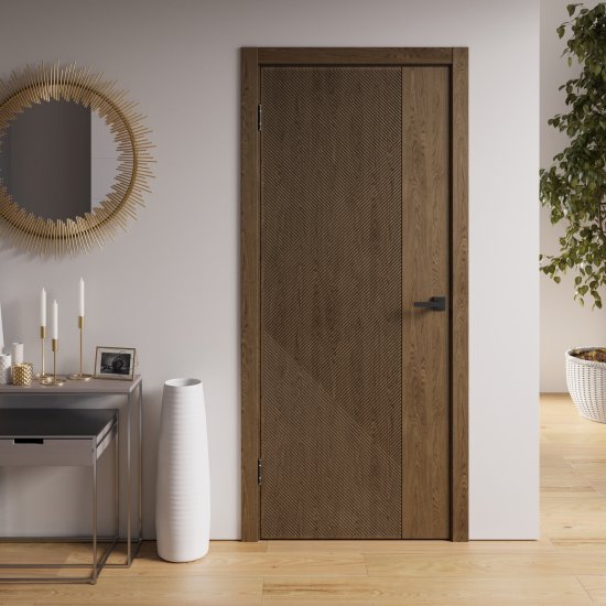 Дверь межкомнатная глухая с замком и петлями в комплекте Синди 80x200 см шпон цвет орех