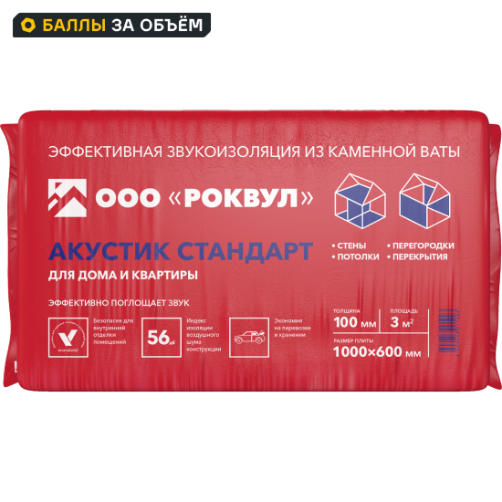 Звукоизоляция Роквул Акустик 100 мм 5 шт 600x1000 мм 3 м²