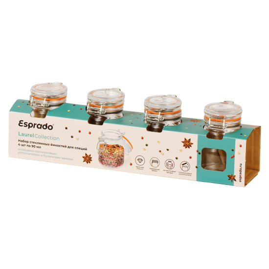 Банка для специй Esprado 0.09 л стекло цвет прозрачный 4 шт.