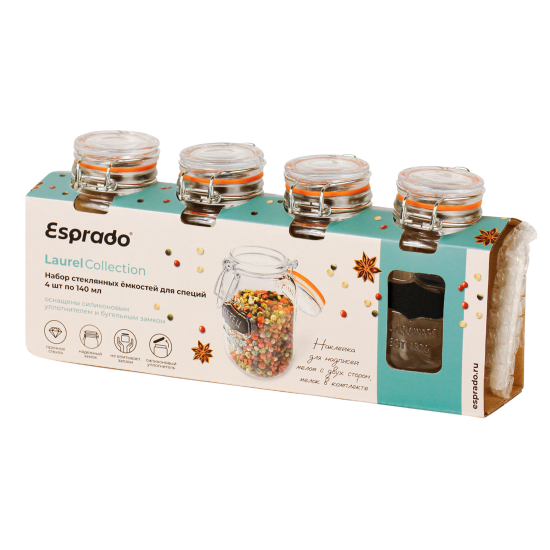 Банка для специй Esprado 0.14 л стекло цвет прозрачный 4 шт.