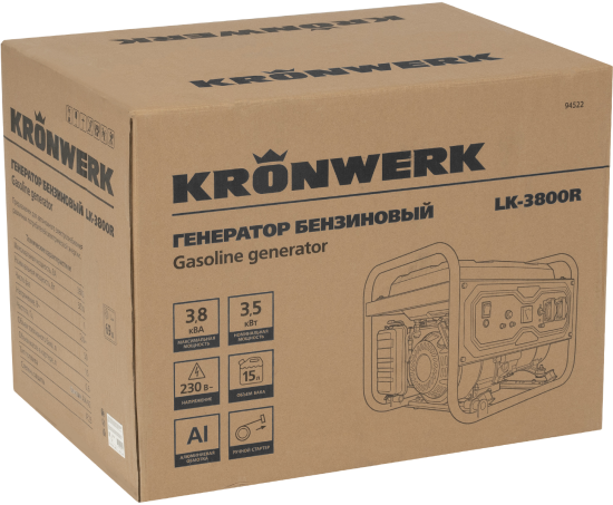 Генератор бензиновый Kronwerk LK-3800R, 3.8 кВт