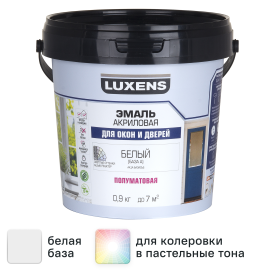 Эмаль для окон и дверей Luxens полуматовая цвет белый база A 0.9 кг
