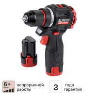 Дрель-шуруповерт аккумуляторная бесщеточная Elitech HD CD12L2, 12 В Li-ion 2x2 Ач