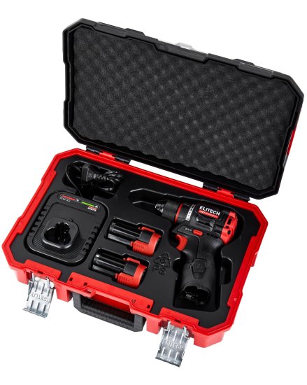 Дрель-шуруповерт аккумуляторная бесщеточная Elitech HD CD12L2, 12 В Li-ion 2x2 Ач