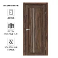 Дверь межкомнатная остекленная Онда В 80x200 см ПВХ цвет орех/пекан с замком и петлями