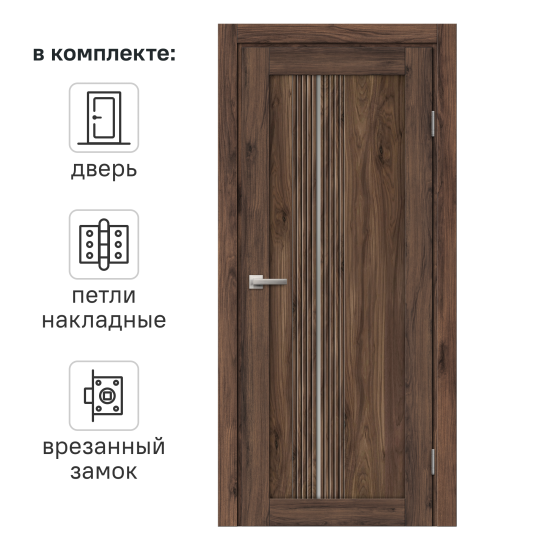 Дверь межкомнатная остекленная Онда В 80x200 см ПВХ цвет орех/пекан с замком и петлями