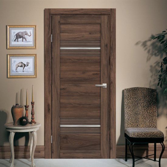 Дверь межкомнатная остекленная Онда Г 90x200 см ПВХ цвет орех/пекан с замком и петлями