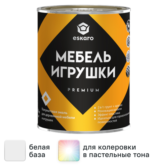 Краска для мебели и игрушек моющаяся Eskaro Toys & Furniture полуматовая цвет белый база А 0.9 л