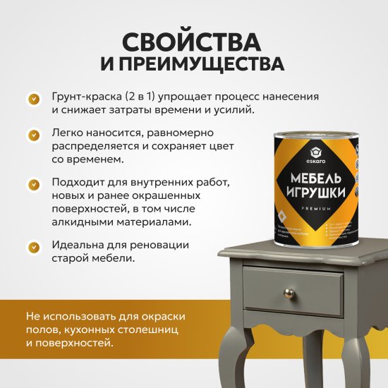 Краска для мебели и игрушек моющаяся Eskaro Toys & Furniture полуматовая цвет белый база А 0.9 л