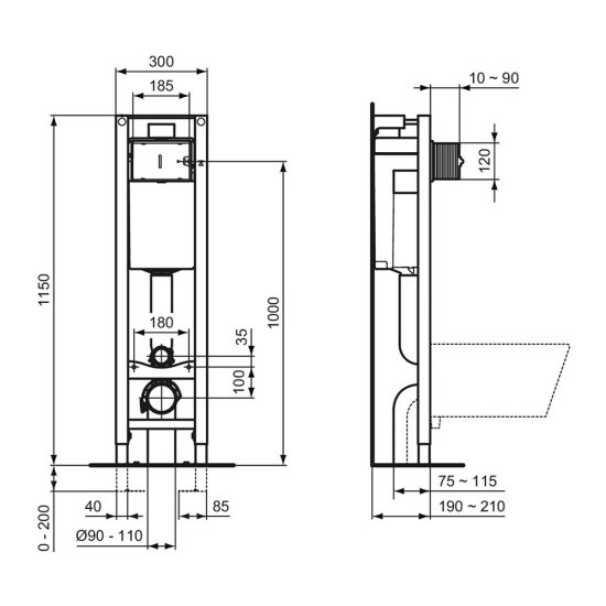Инсталляция Ideal Standard Prosys Eco Frame для подвесного унитаза узкая без кнопки (E233267)