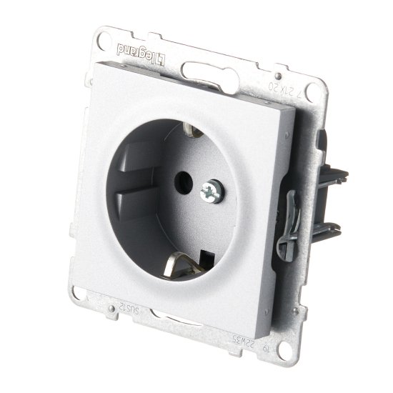 Розетка Legrand Suno встраиваемая алюминий со шторками (721320)