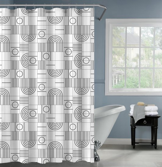 Штора для ванной Swensa Sally SWC-95-47-WHT 200x180 см полиэстер цвет бело-черный