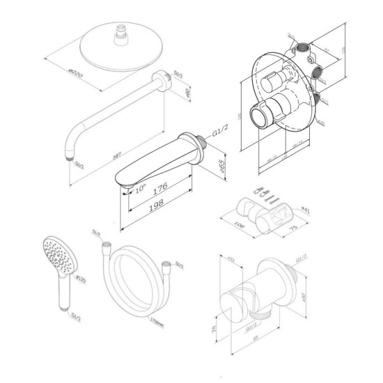 Душевая система AM.PM X-Joy встраиваемая с верхним душем с лейкой со смесителем хром (FT85A3RH10)