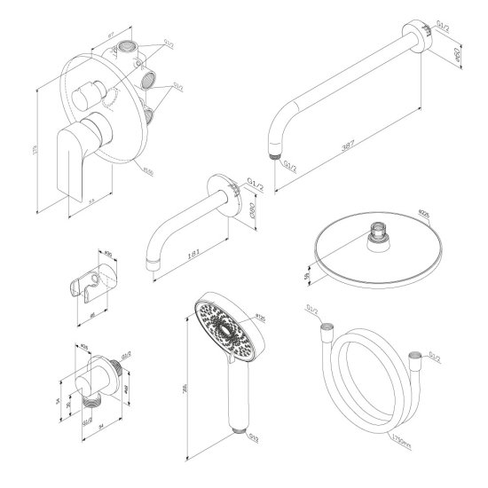 Душевая система Damixa Apollo встраиваемая с верхним душем с лейкой со смесителем хром (947510000)