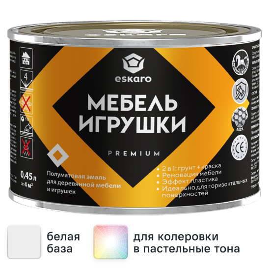 Краска для мебели и игрушек моющаяся Eskaro Toys & Furniture полуматовая цвет прозрачный база С 0.45 л