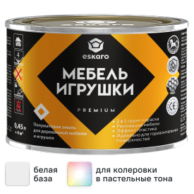 Краска для мебели и игрушек моющаяся Eskaro Toys & Furniture полуматовая цвет белый база А 0.45 л