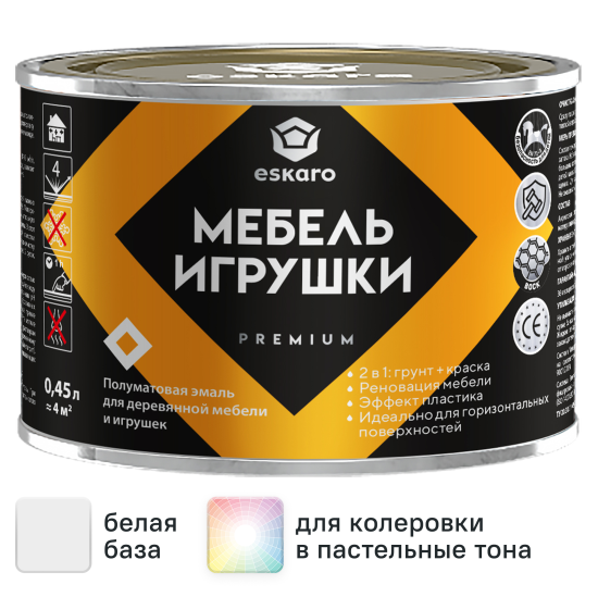 Краска для мебели и игрушек моющаяся Eskaro Toys & Furniture полуматовая цвет белый база А 0.45 л