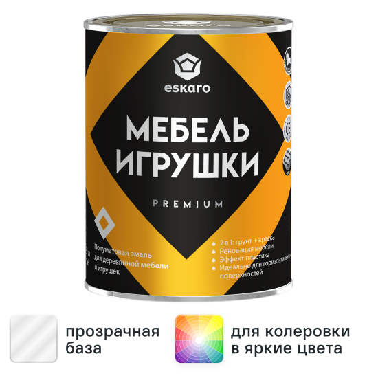 Краска для мебели и игрушек моющаяся Eskaro Toys & Furniture полуматовая цвет прозрачный база С 0.9 л